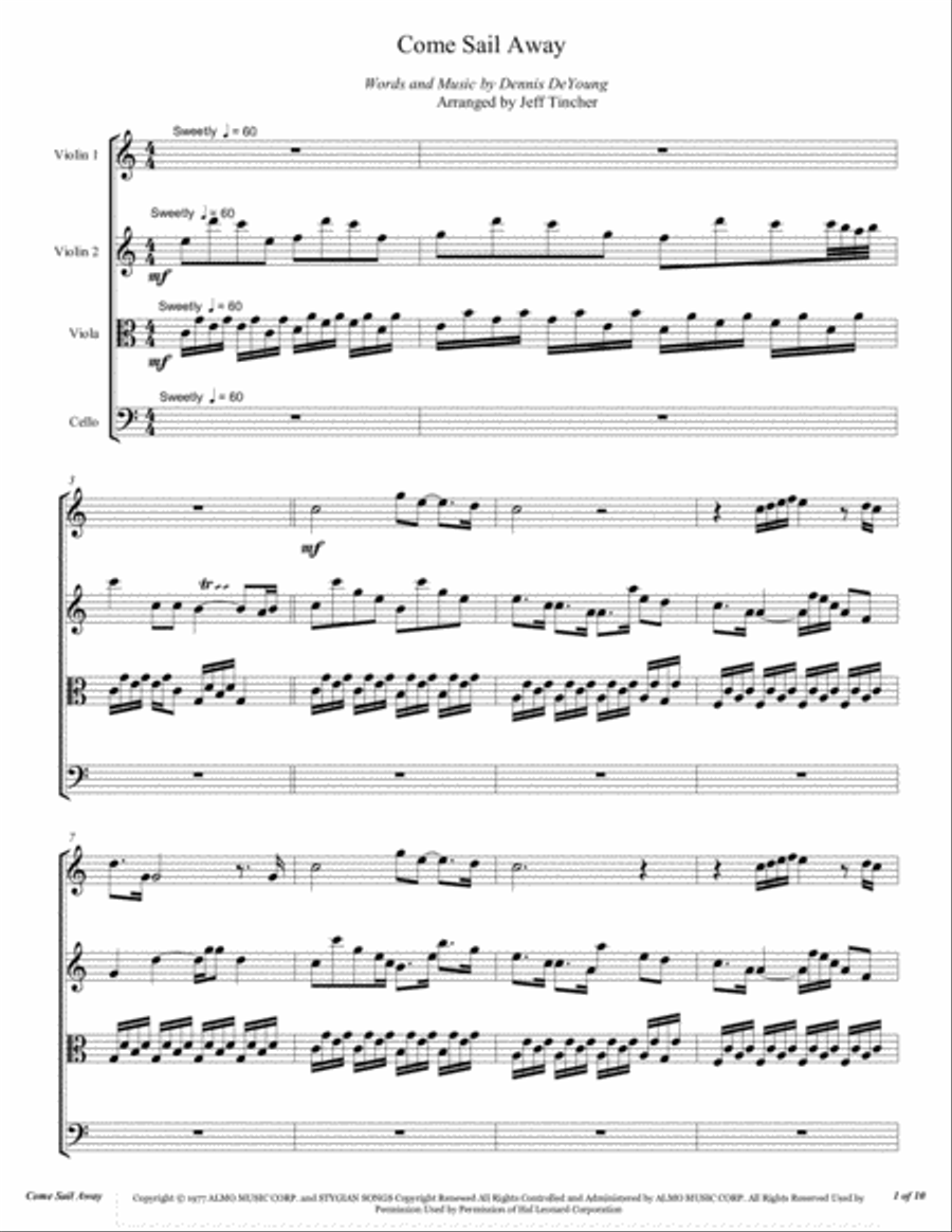 Come Sail Away String Quartet scores gallery preview page 2