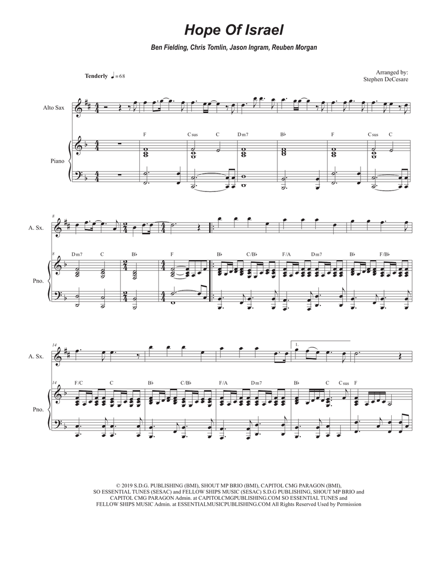 Hope Of Israel Alto Saxophone scores gallery preview page 1