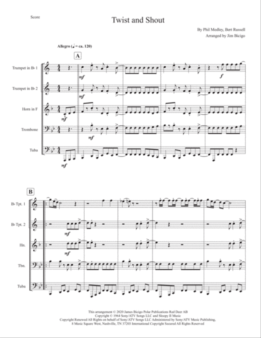 Twist And Shout Horn scores gallery preview page 1