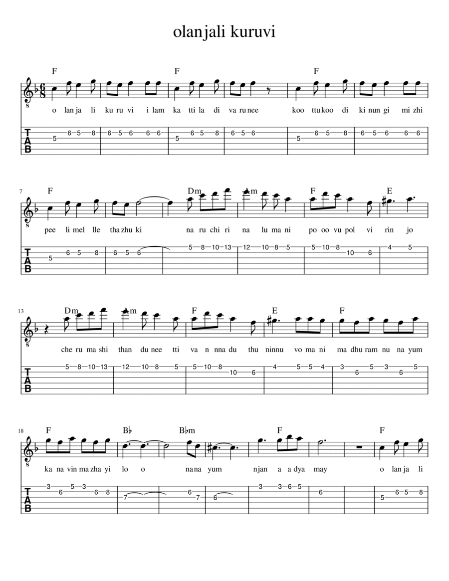 Olanjali kuruvi Piano scores gallery preview page 1