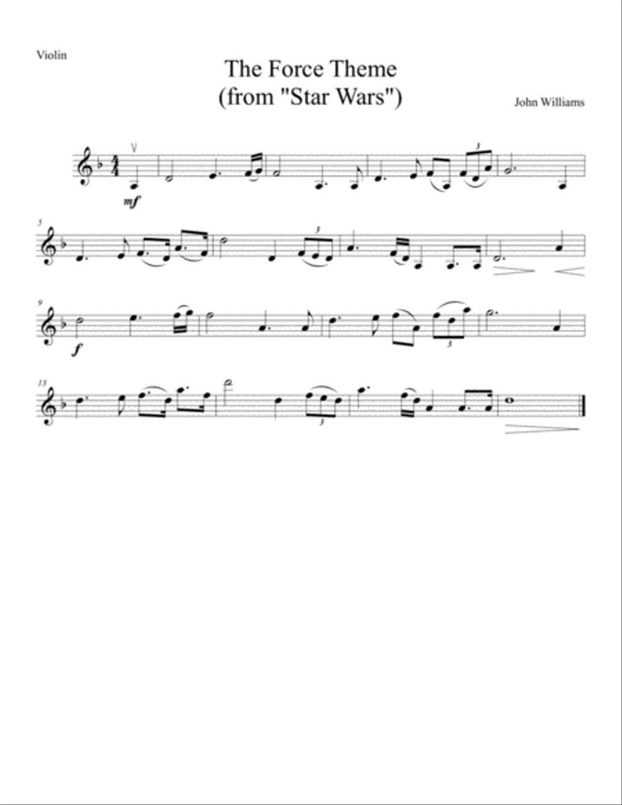 The Force Theme Violin Solo scores gallery preview page 1