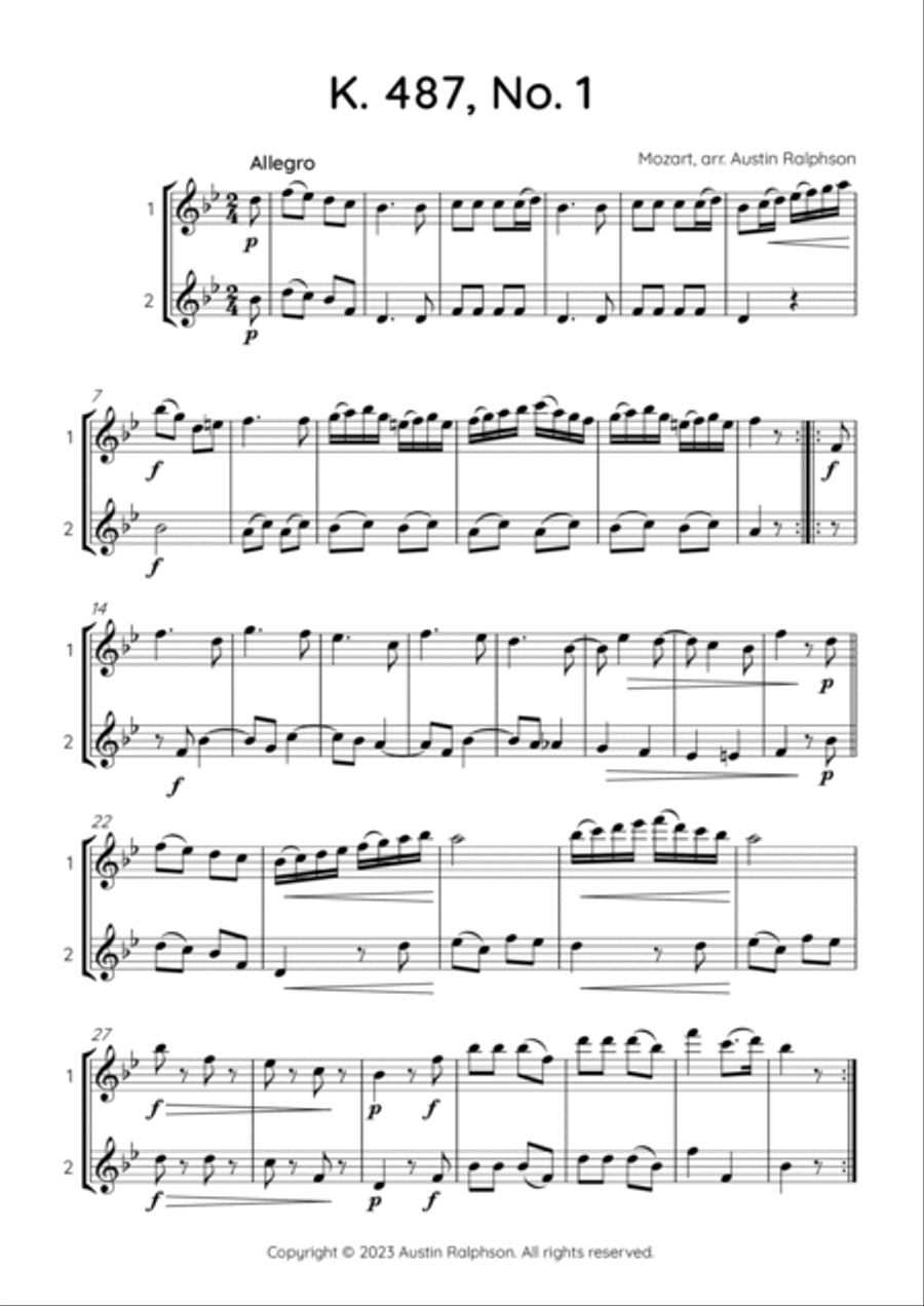 Mozart K. 487 No. 1 - flute duet Flute Duet scores gallery preview page 2
