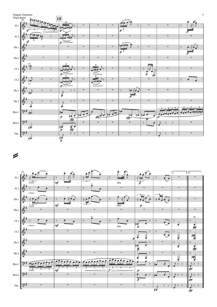 Elgar: Theme and 10 Variations (including Nimrod) from Enigma Variations Op.36 - wind dectet/bass Large Ensemble scores gallery preview page 5