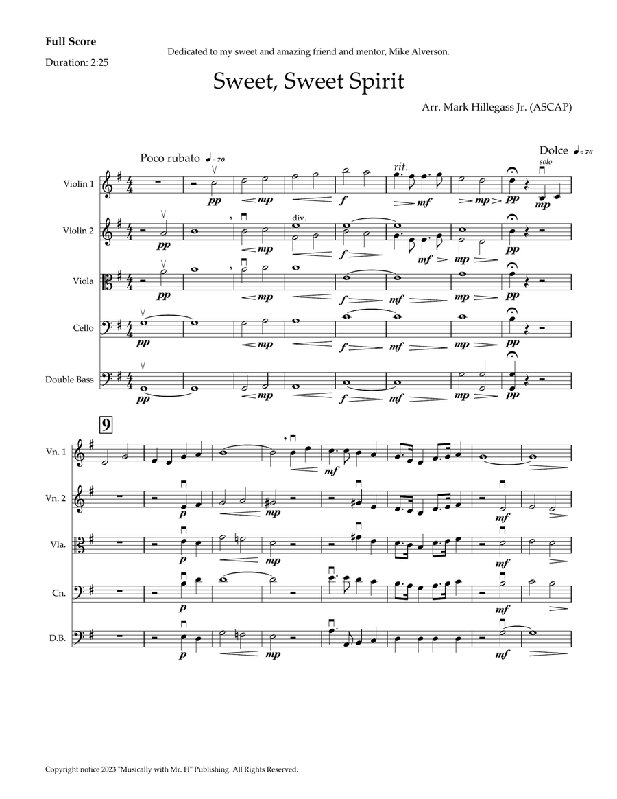 Sweet, Sweet Spirit String Orchestra scores gallery preview page 1