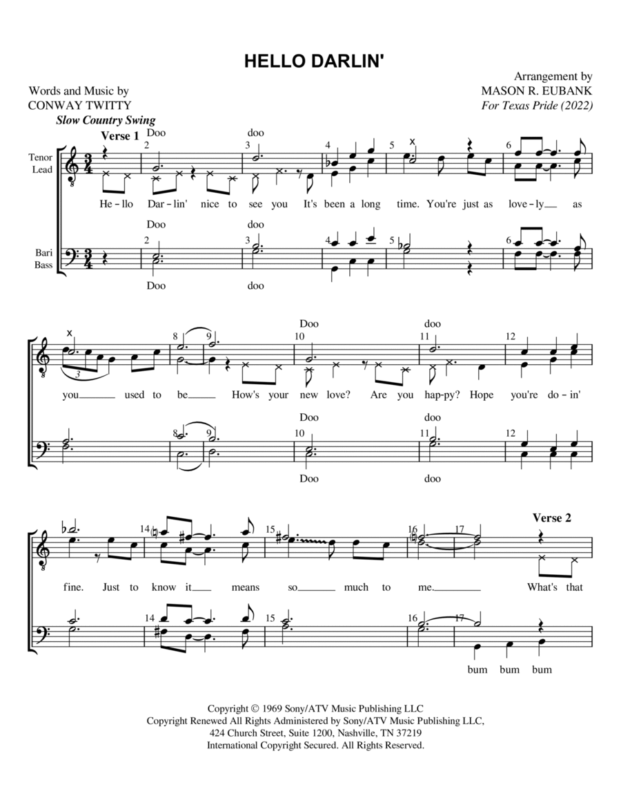Hello Darlin' TTBB scores gallery preview page 1