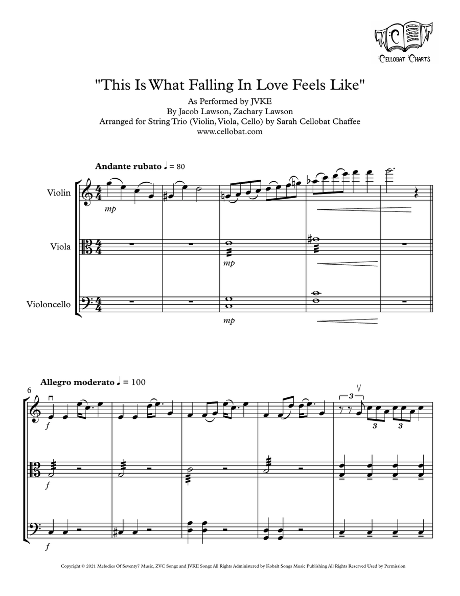 This Is What Falling In Love Feels Like String Trio - Digital Sheet Music