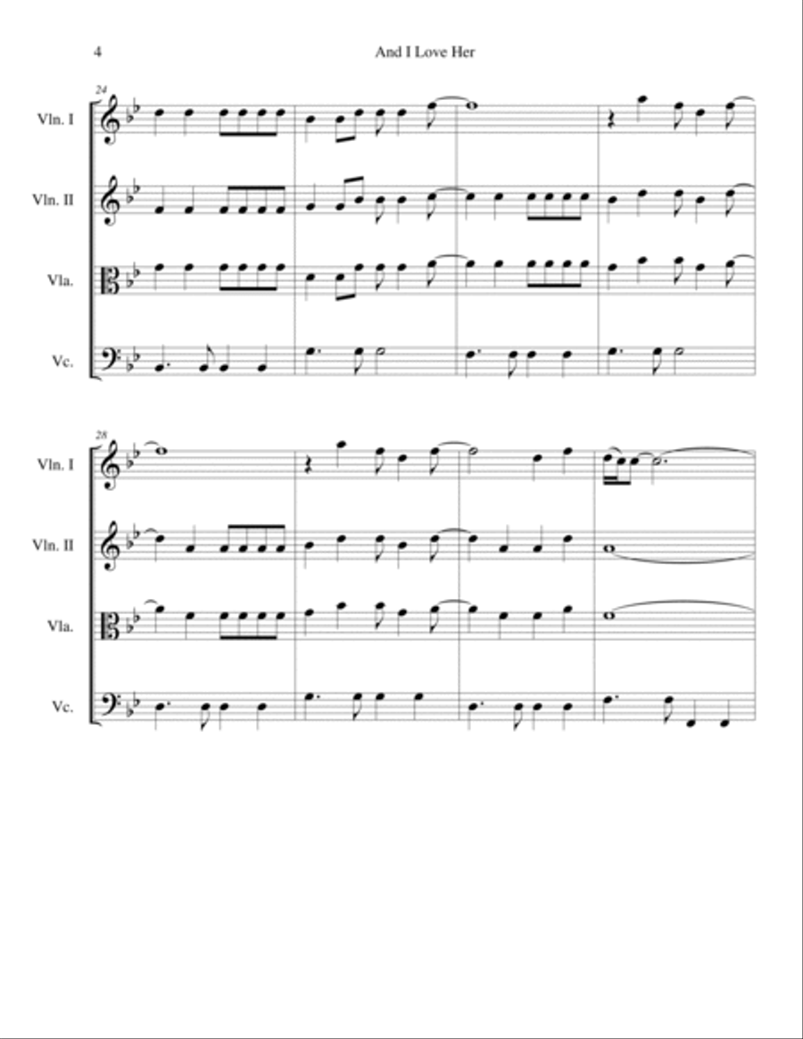 And I Love Her And I Love Her String Quartet scores gallery preview page 4