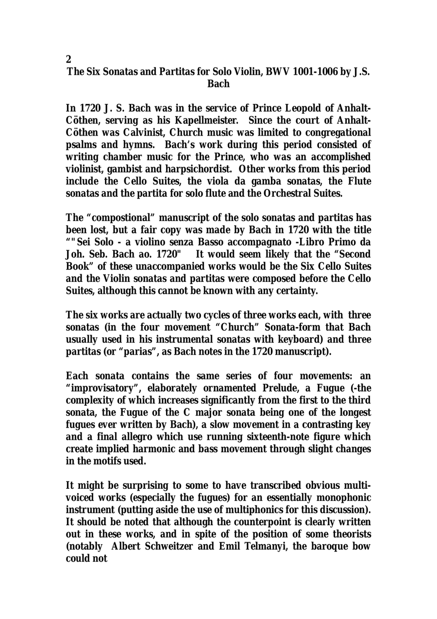 J. S. Bach: Six Sonatas and Partitas for Solo Violin, BWV 1001-1006, arranged for solo saxophone by Woodwind Quartet scores gallery preview page 2