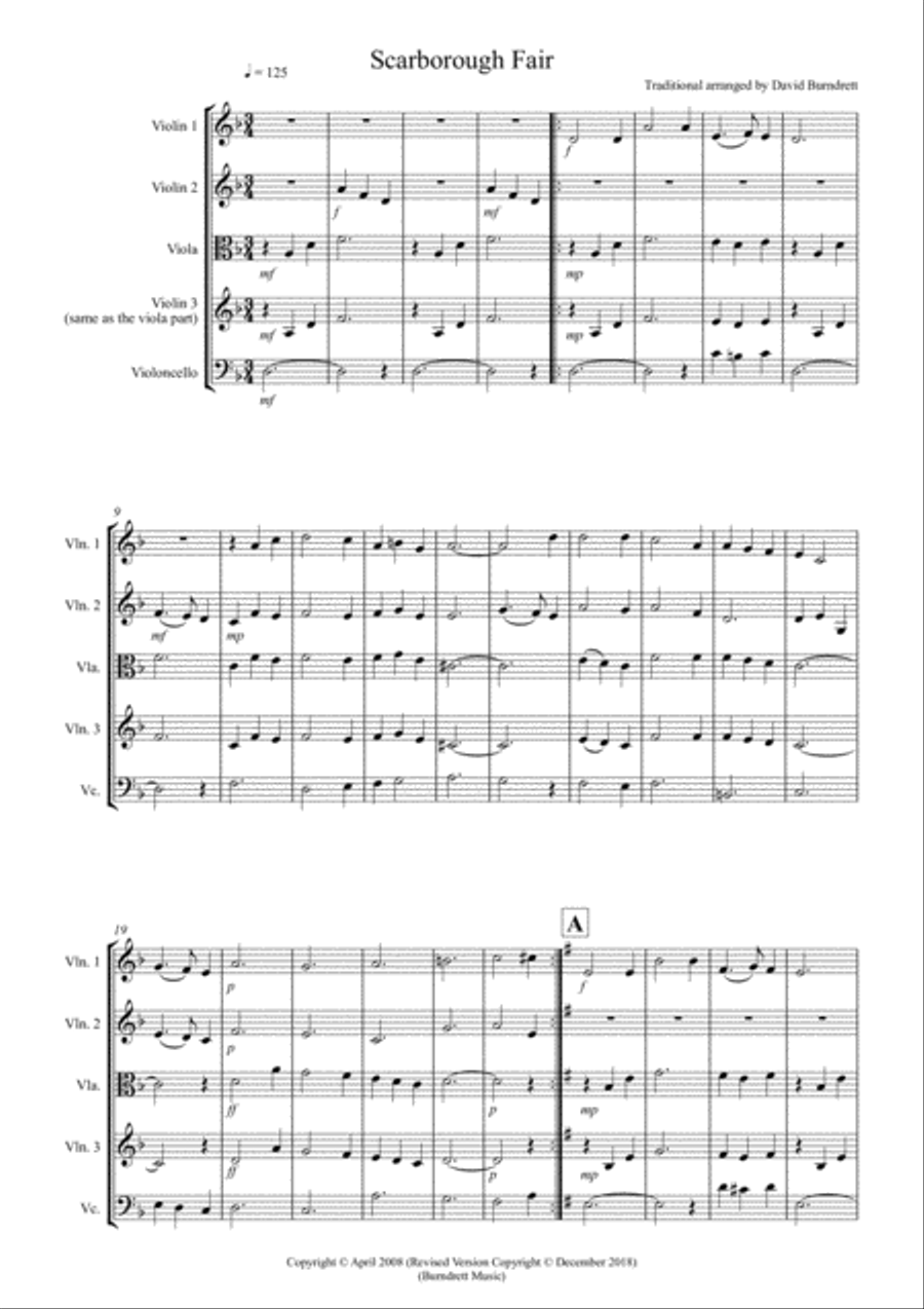 Scarborough Fair for String Quartet String Quartet scores gallery preview page 1