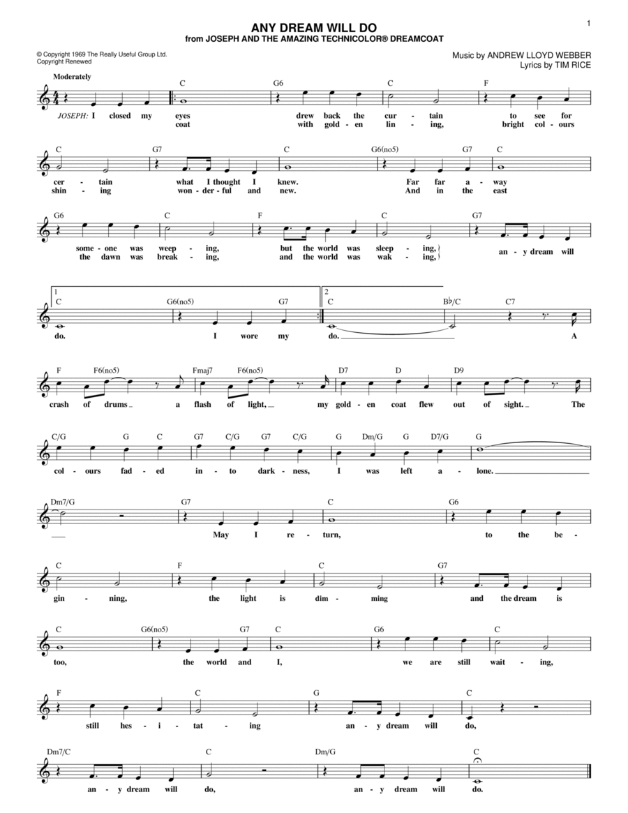 Any Dream Will Do Piano scores gallery preview page 1