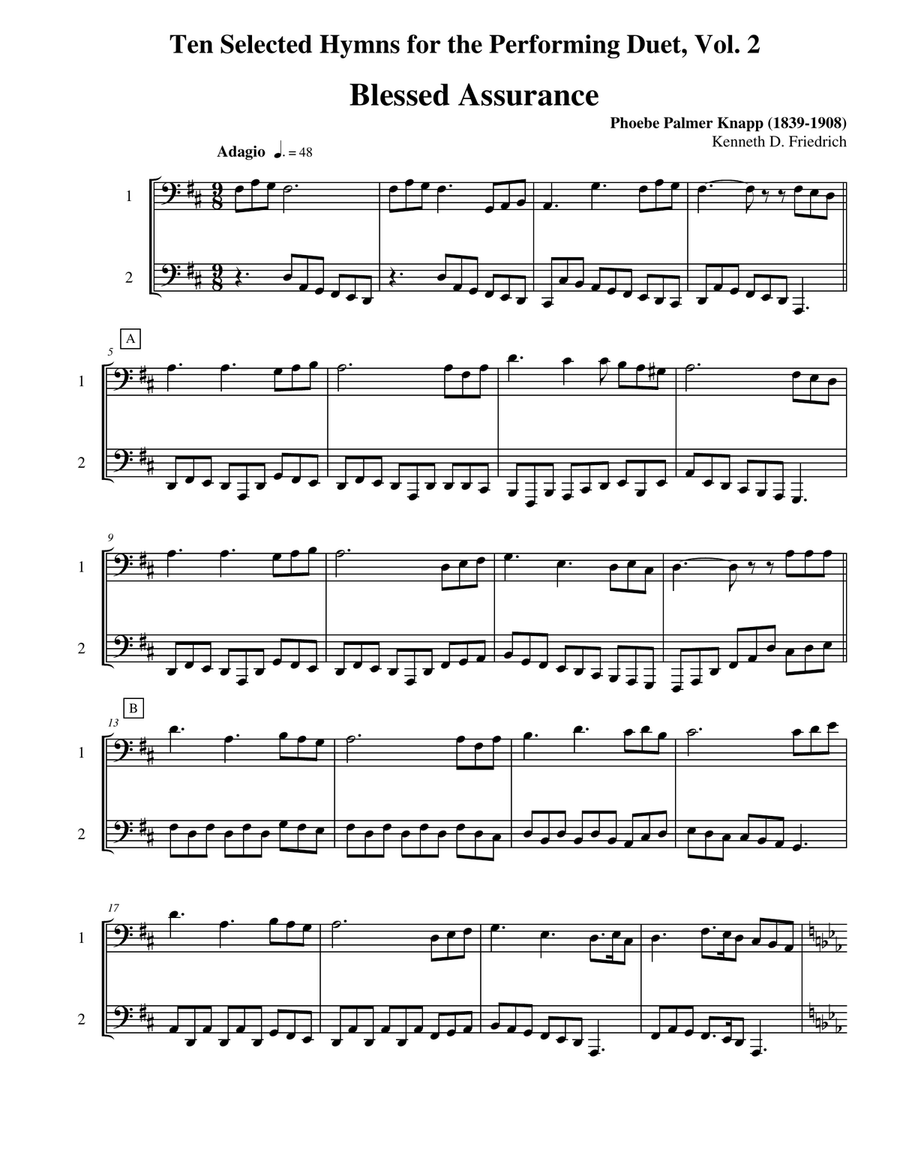 Ten Selected Hymns for the Performing Duet, Vol. 2 - trombone (euphonium) and bass trombone (tuba) Brass Duet scores gallery preview page 1