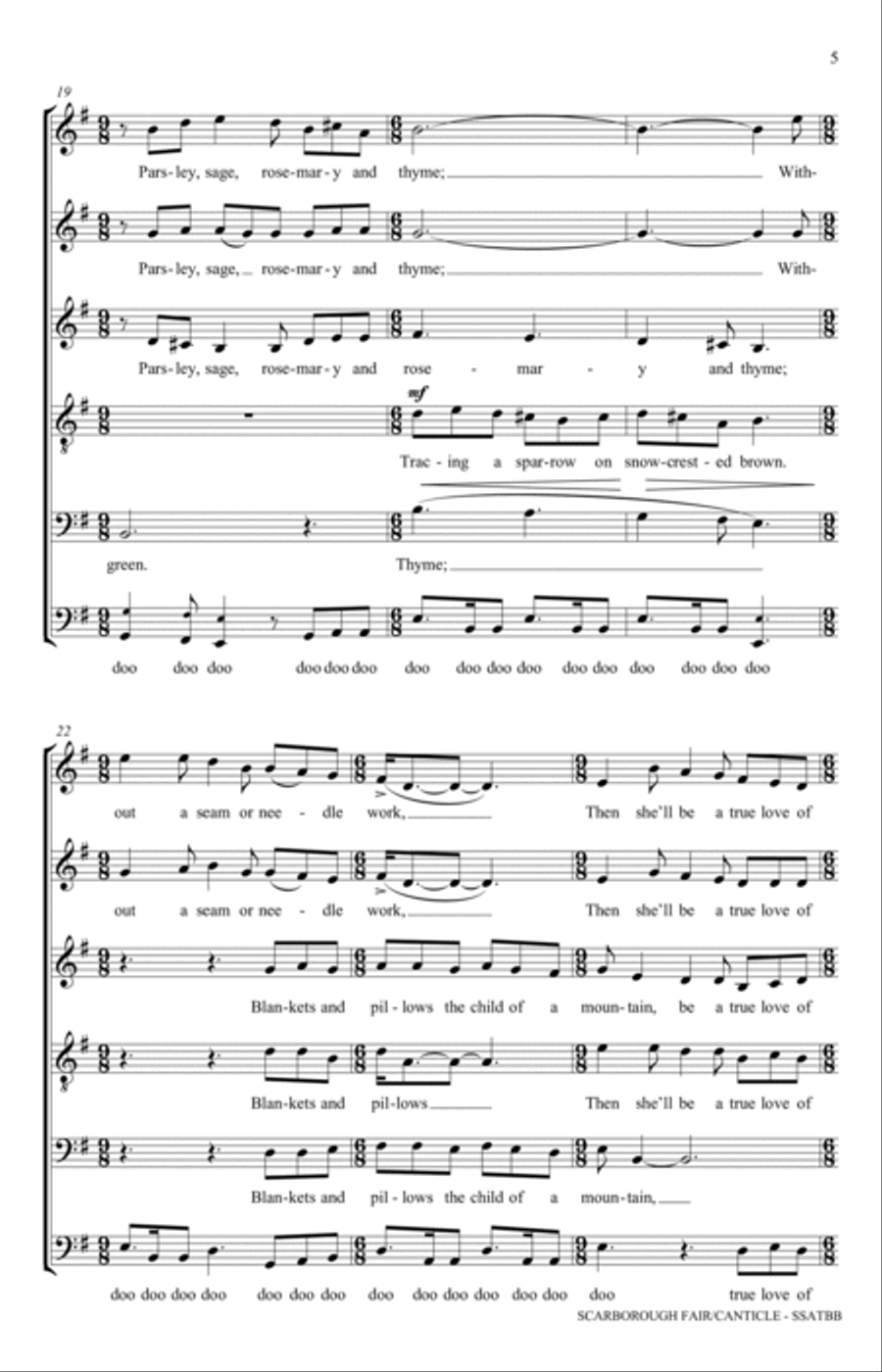 Scarborough Fair/Canticle (arr. Randy Jordan) SSATBB scores gallery preview page 5