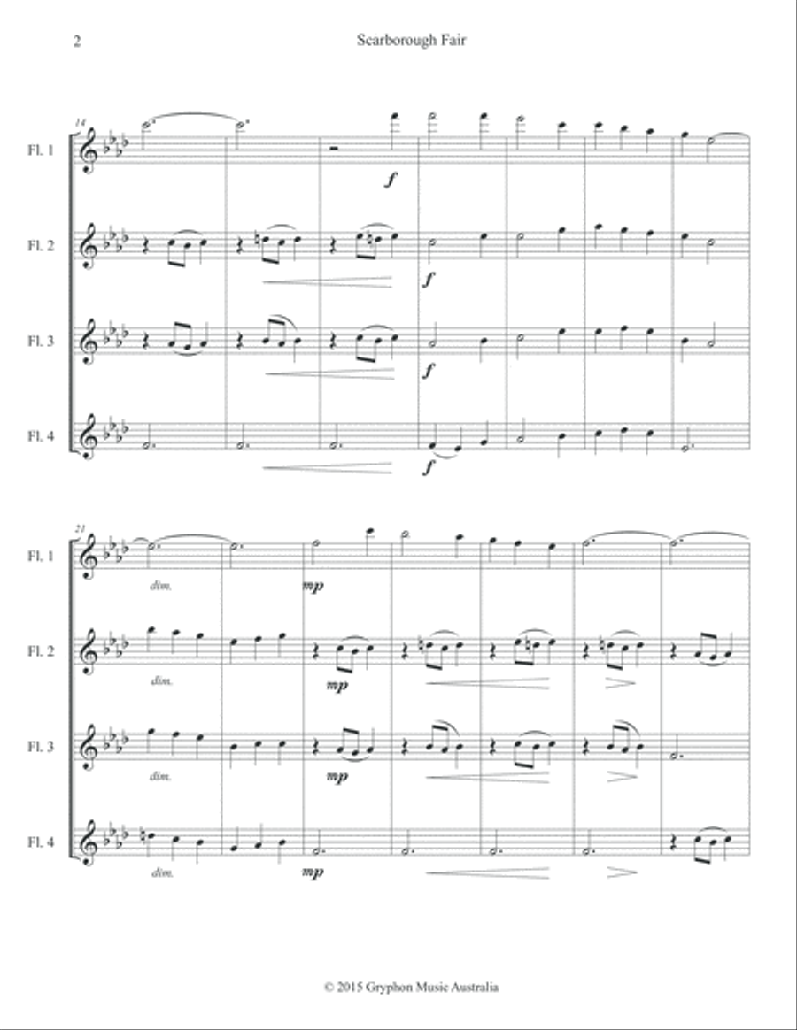 Scarborough Fair for Flute Quartet Flute Quartet scores gallery preview page 3