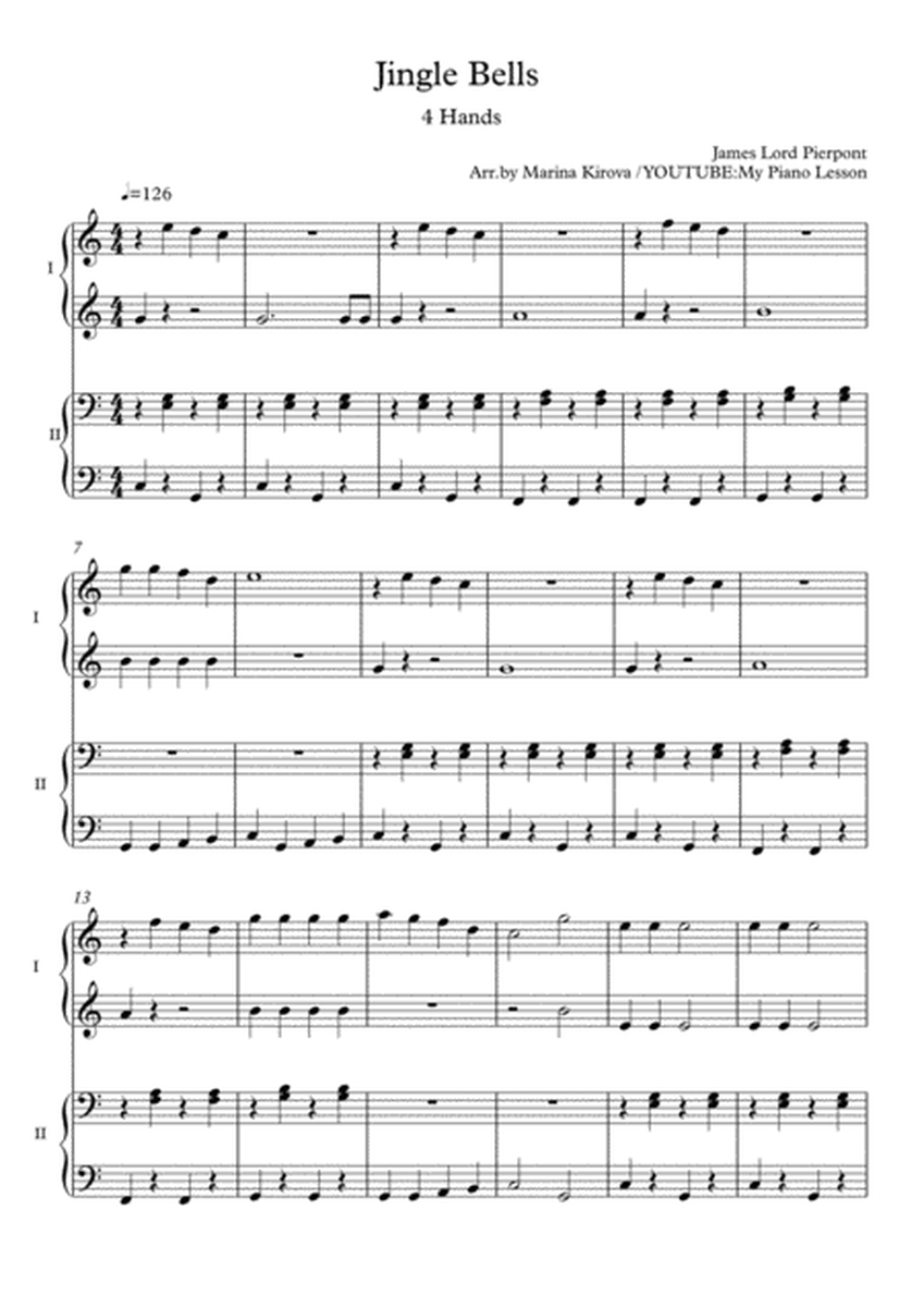Jingle Bells - 4 hands EASY PIANO DUET in EASY-TO-READ FORMAT image number null