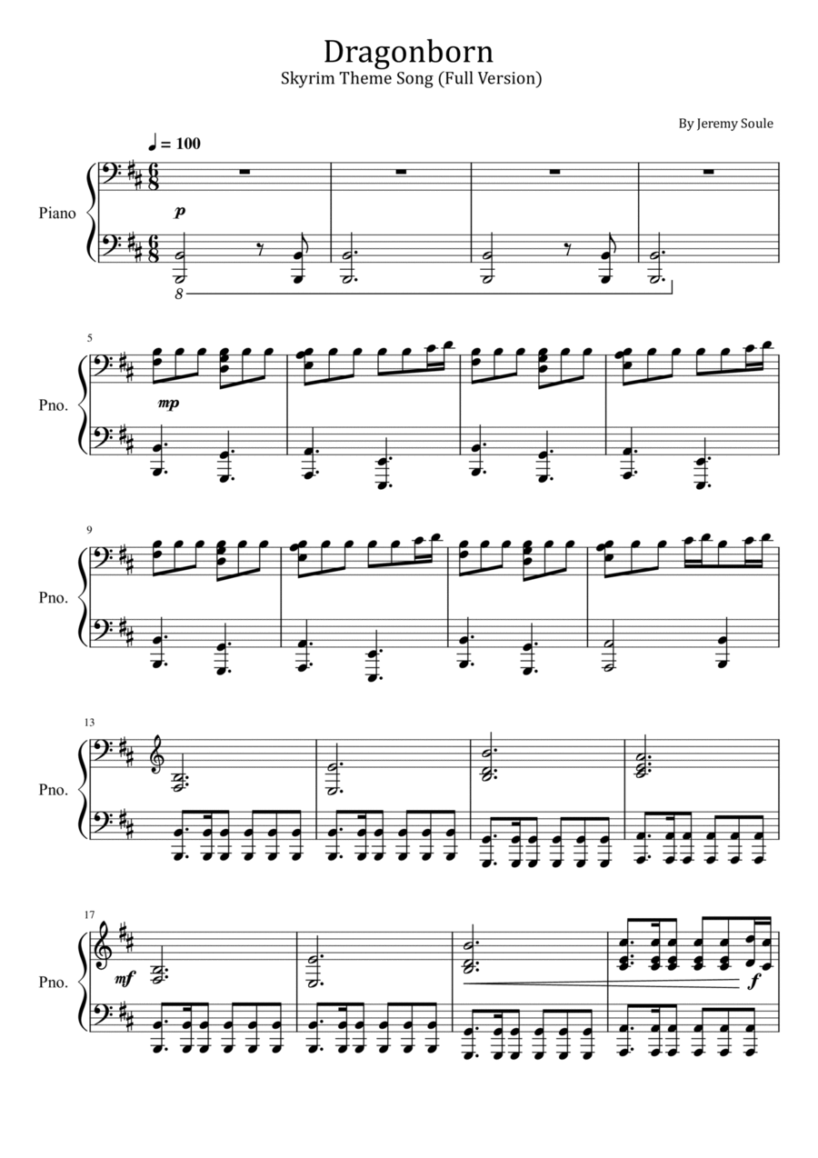 Dragonborn (skyrim Theme) Piano Solo scores gallery preview page 1