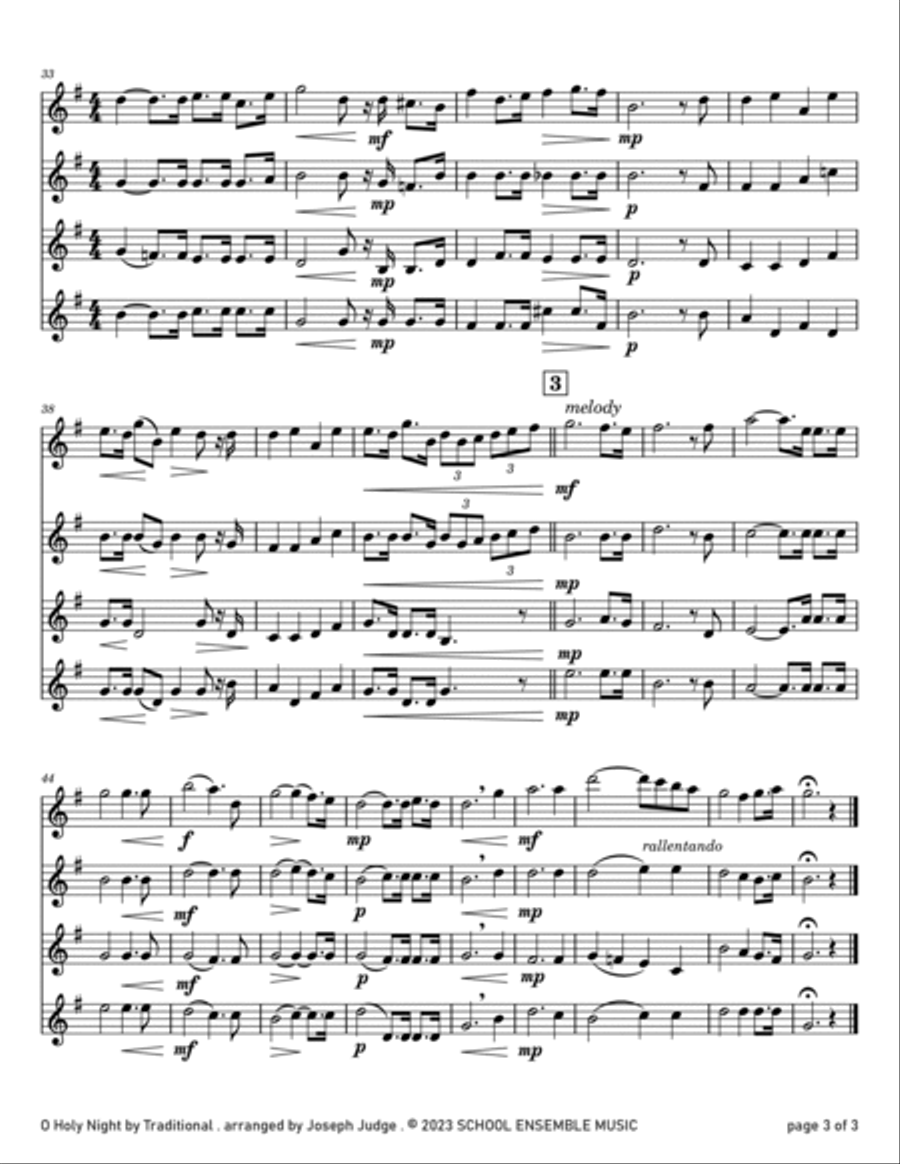 O Holy Night for Clarinet Quartet in Schools Clarinet Quartet scores gallery preview page 3