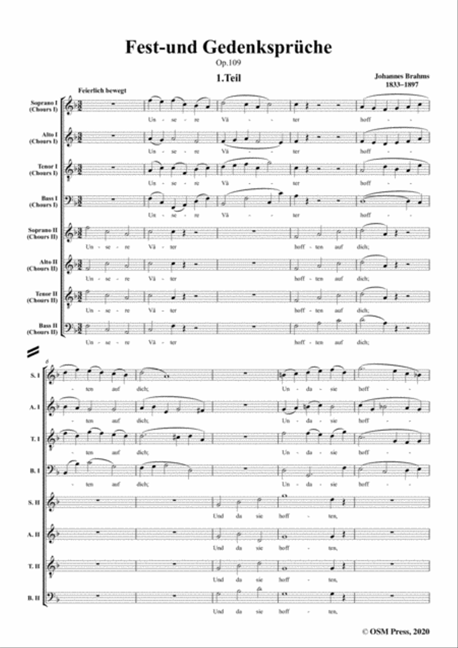 Brahms-Fest-und Gedenksprüche,Op.109,for A Cappella 4-Part scores gallery preview page 3