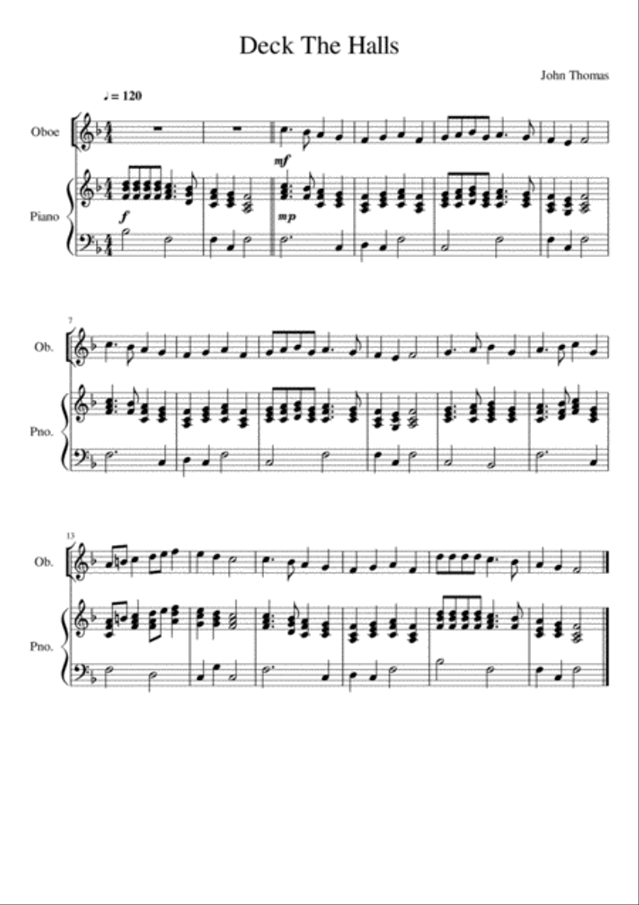 Deck The Halls - Oboe and Piano Piano scores gallery preview page 1