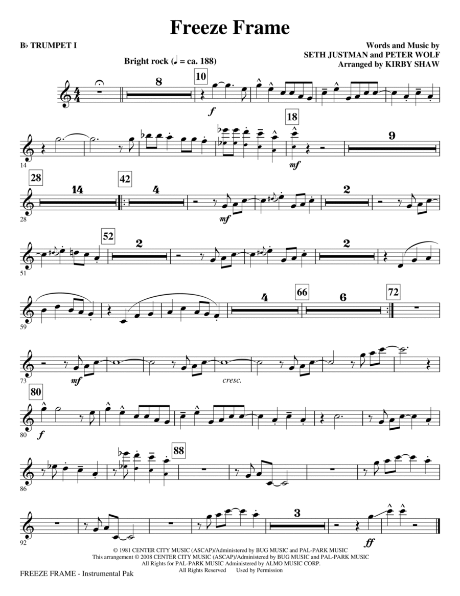 Freeze Frame - Bb Trumpet 1 Choir scores gallery preview page 1
