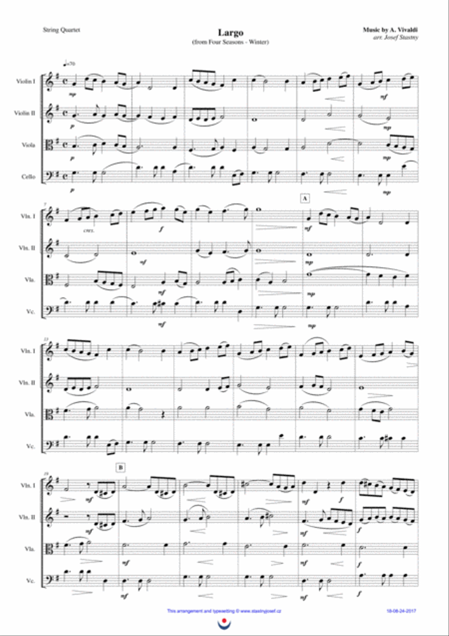 Four Seasons - Winter (Largo) String Quartet scores gallery preview page 1