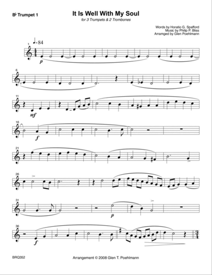 IT IS WELL WITH MY SOUL - 3 TRUMPETS & 2 TROMBONES (unaccompanied) Brass Ensemble scores gallery preview page 6
