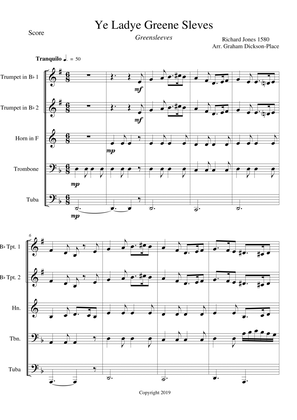 Greensleeves (Ye Ladye Greene Sleves) - Score and Parts. Arr. by Graham Dickson-Place