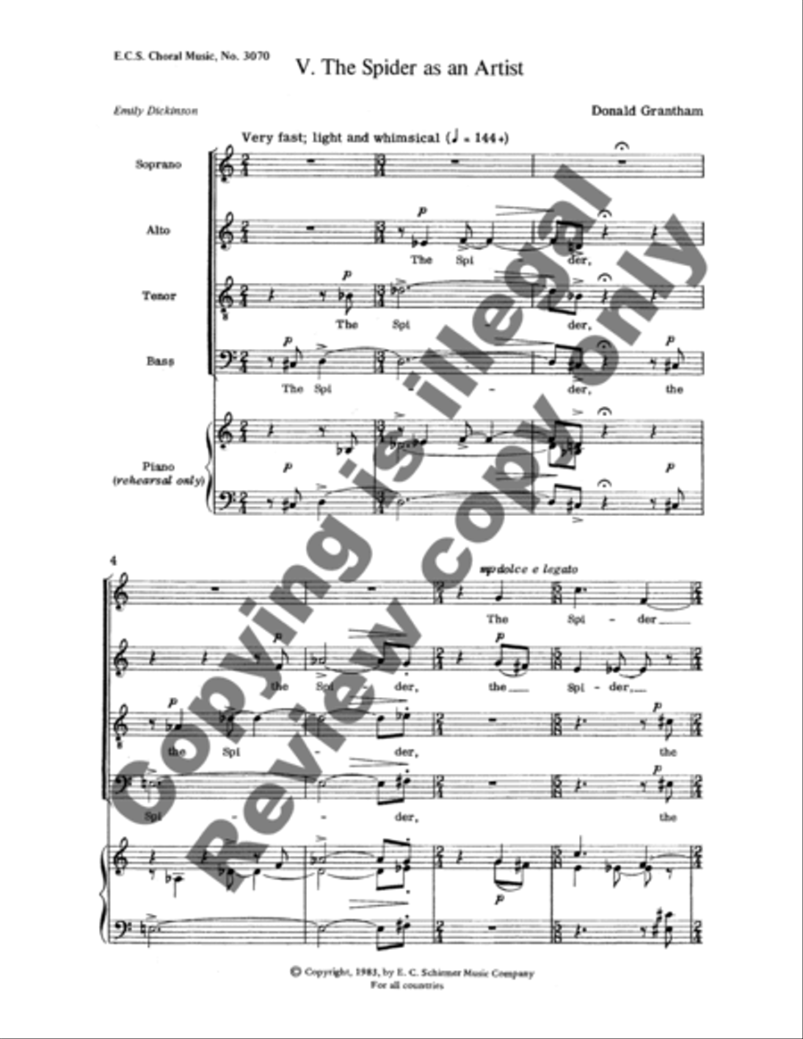 Dickinson Settings: The Spider as an Artist 4-Part scores gallery preview page 6
