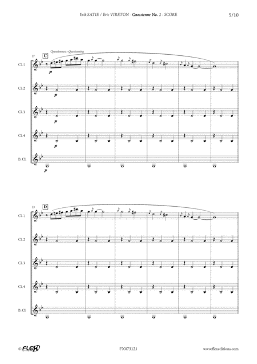 Gnossienne No. 1 Clarinet Quintet scores gallery preview page 5
