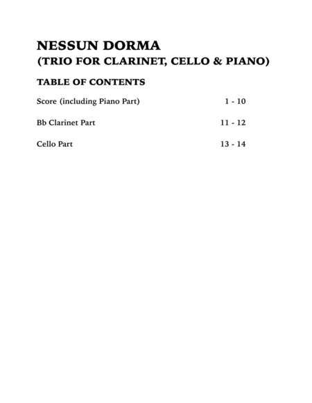 Nessun Dorma (Trio for Clarinet, Cello and Piano) image number null