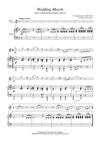 Wedding March for flute or violin and easy piano image number null