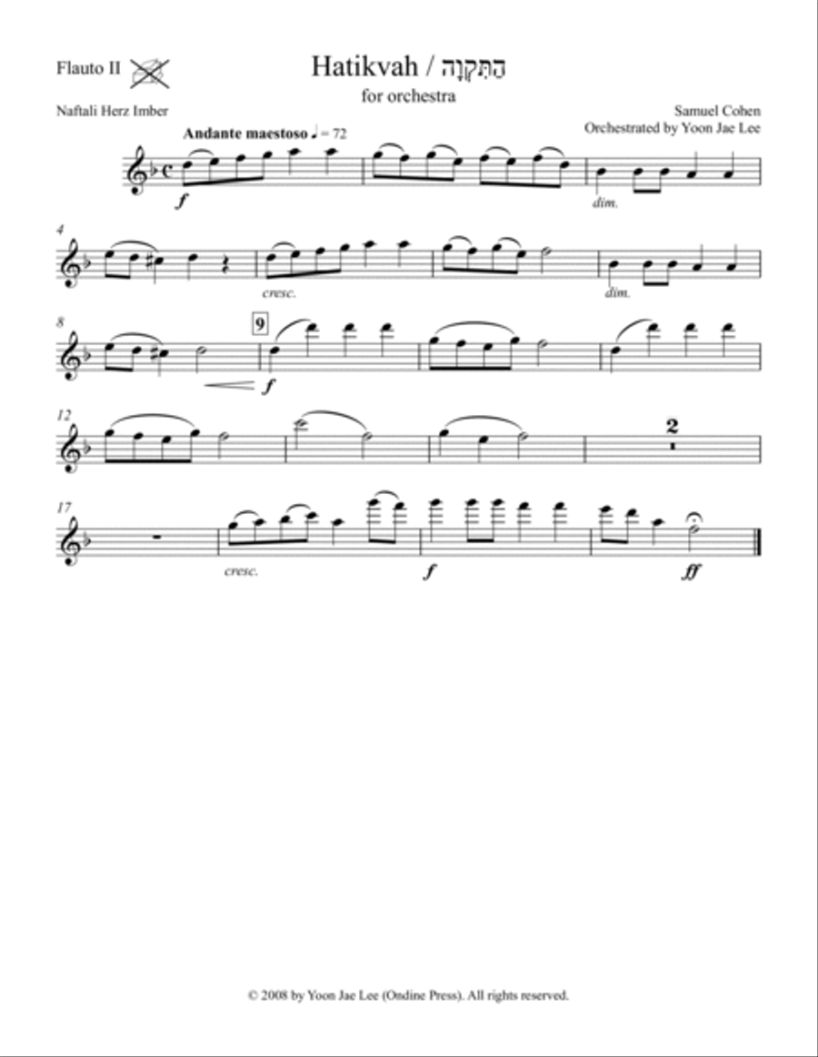 Hatikvah (Israeli National Anthem) for Orchestra (arr. Lee), Set of Parts Full Orchestra scores gallery preview page 2
