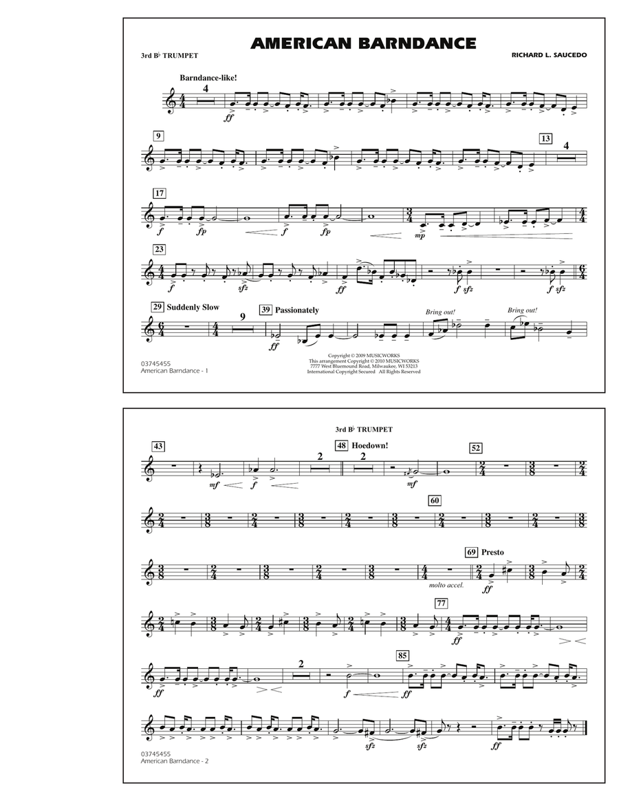 American Barndance - 3rd Bb Trumpet Marching Band scores gallery preview page 1