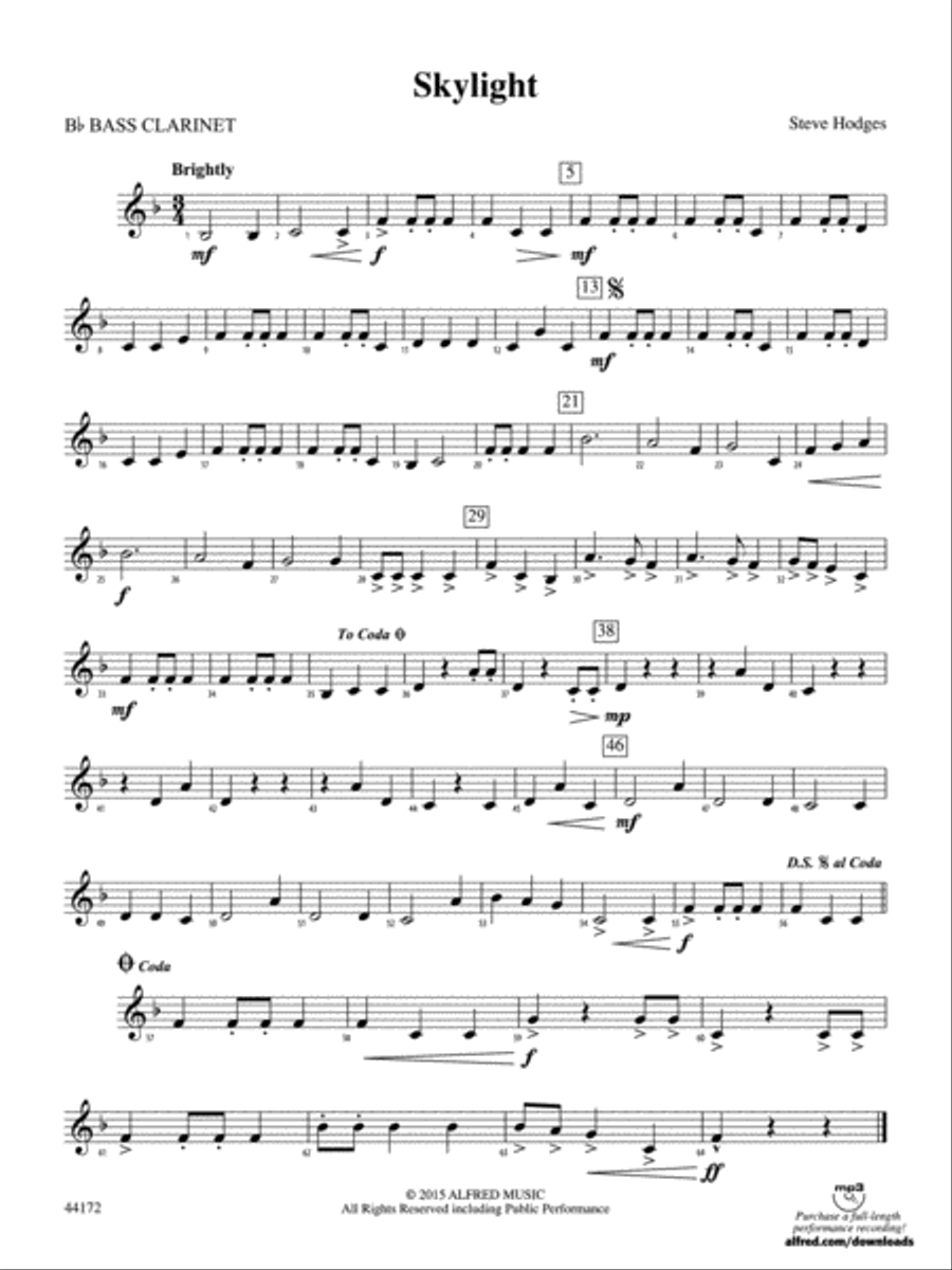 Skylight: B-flat Bass Clarinet Concert Band scores gallery preview page 1