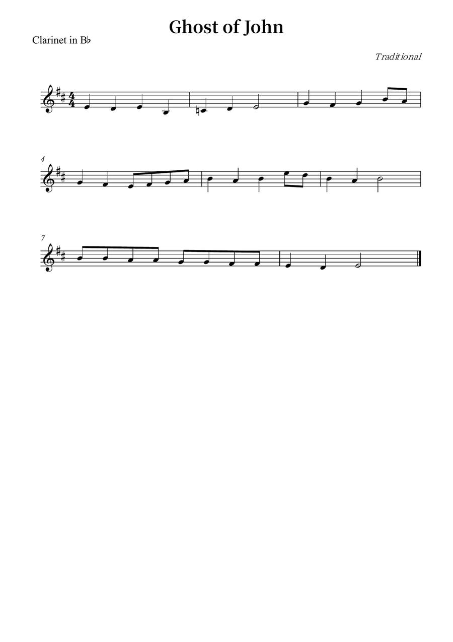 Ghost of John B-Flat Clarinet scores gallery preview page 1