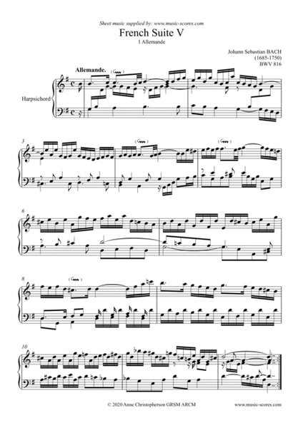 French Suite BWV 816 - no.1: Allemande - Harpsichord image number null