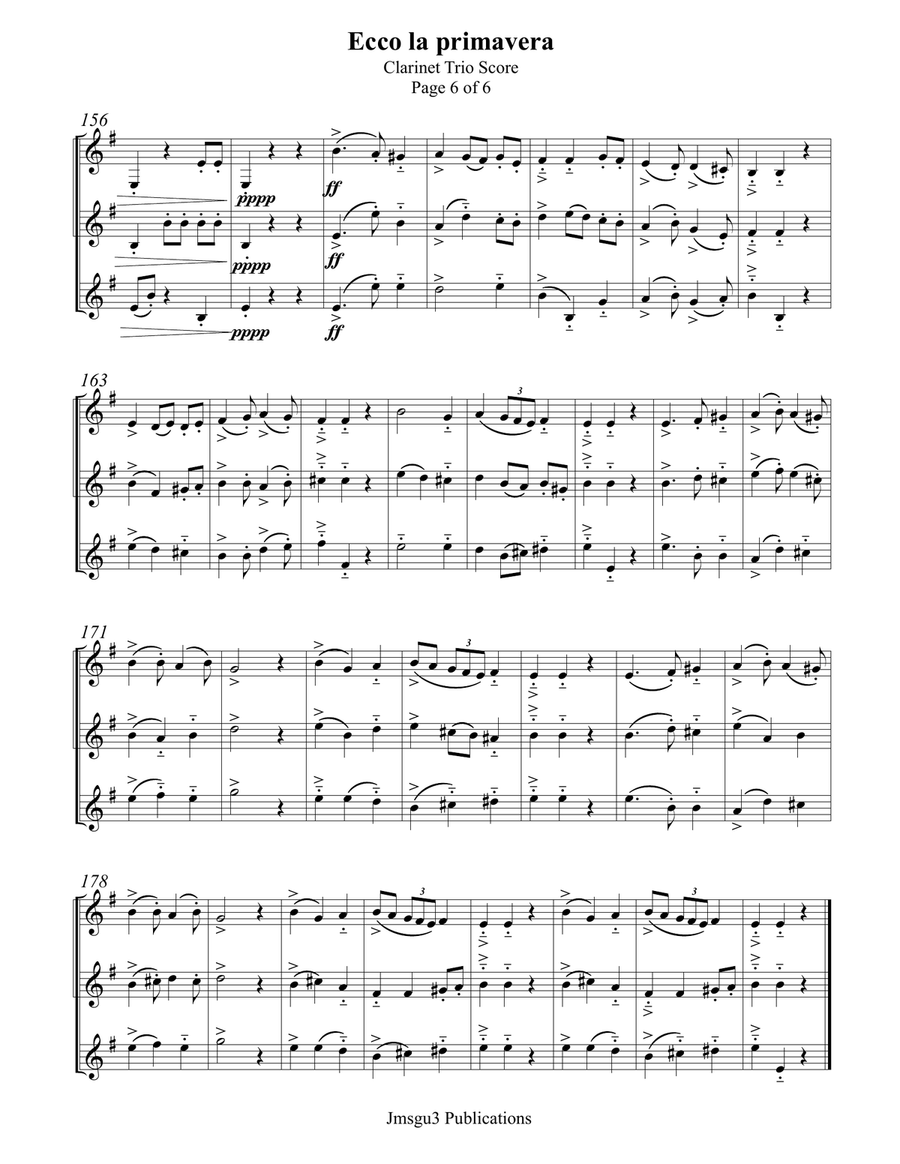 Landini: Ecco la Primavera for Clarinet Trio Clarinet Trio scores gallery preview page 6