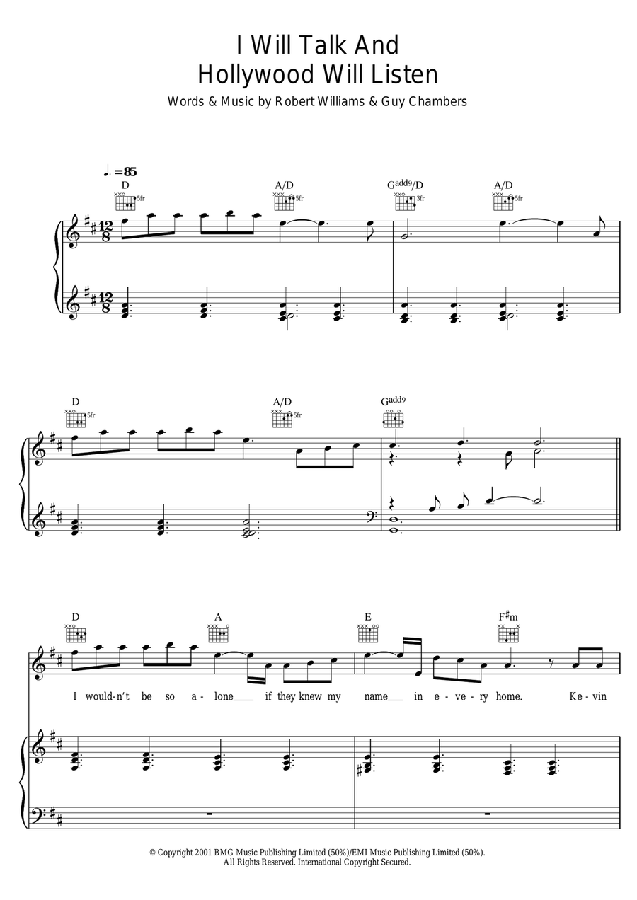 I Will Talk And Hollywood Will Listen Piano, Vocal scores gallery preview page 1