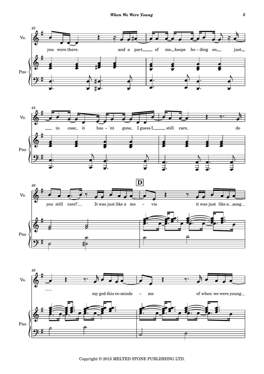 When We Were Young Piano, Vocal scores gallery preview page 6