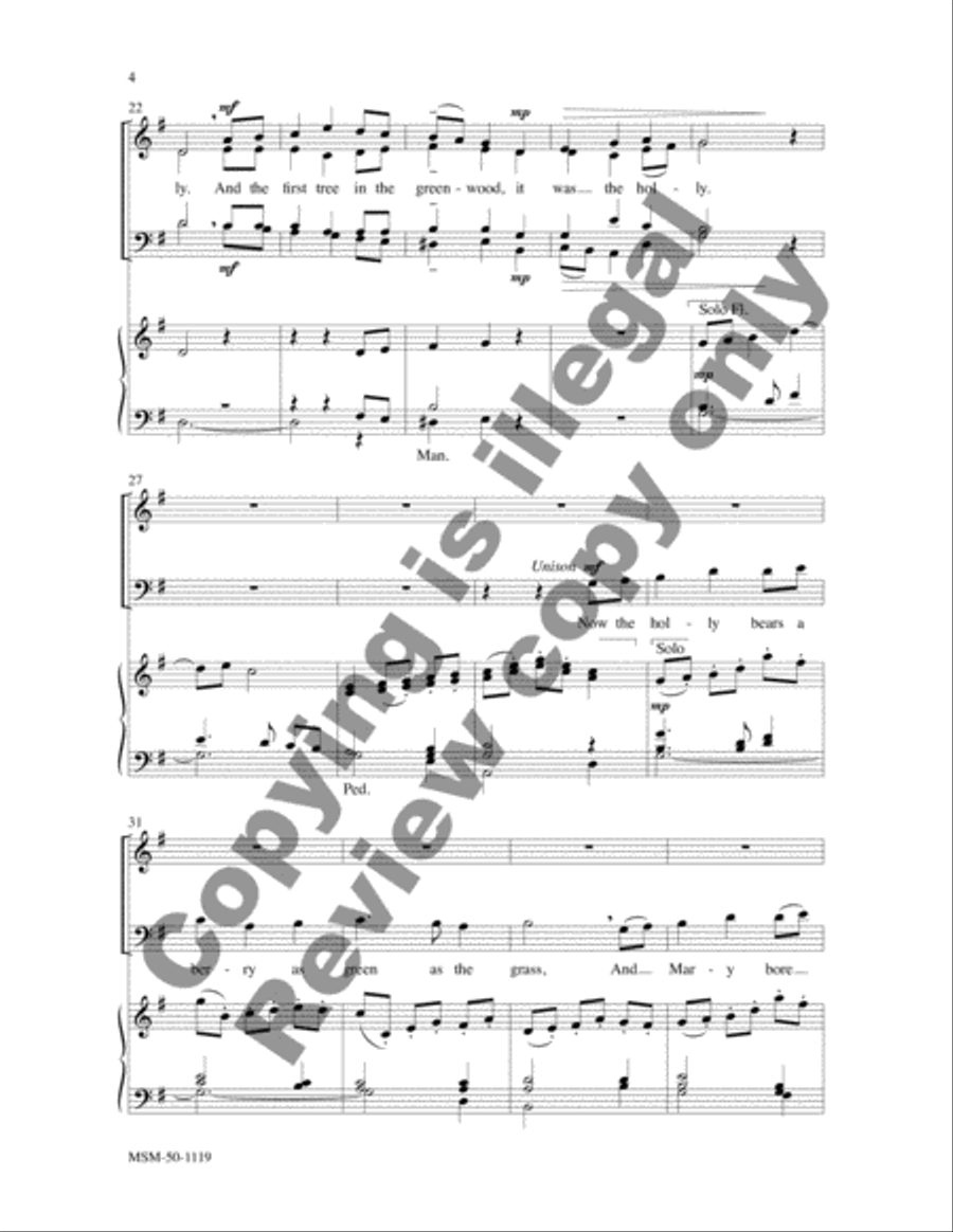 Sans Day Carol (Now the Holly Bears a Berry) 4-Part scores gallery preview page 4