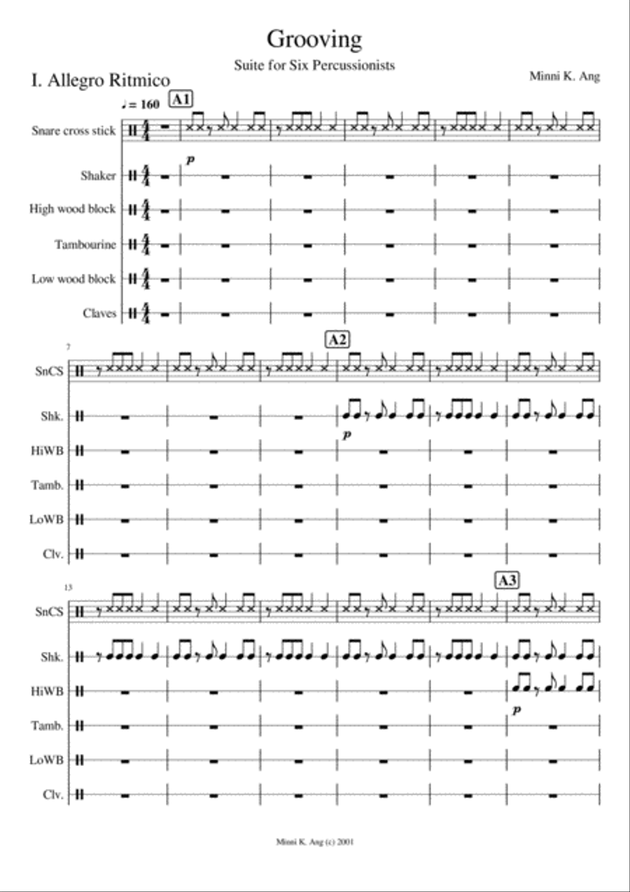 Grooving, Suite for Six Percussionists Percussion Ensemble scores gallery preview page 1