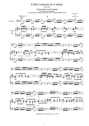 Vivaldi - Cello Concerto in A minor RV419 for Cello and Cembalo (or Piano)