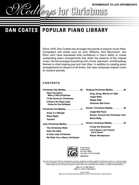 Dan Coates Popular Piano Library -- Medleys for Christmas