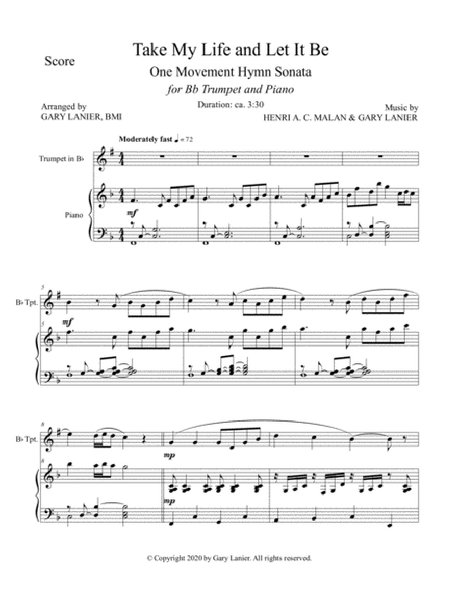 TAKE MY LIFE AND LET IT BE Hymn Sonata (for Bb Trumpet and Piano with Score/Part) image number null
