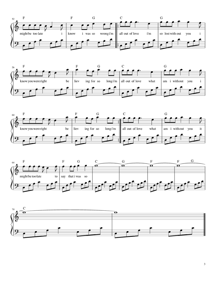 All Out Of Love Easy Piano scores gallery preview page 2