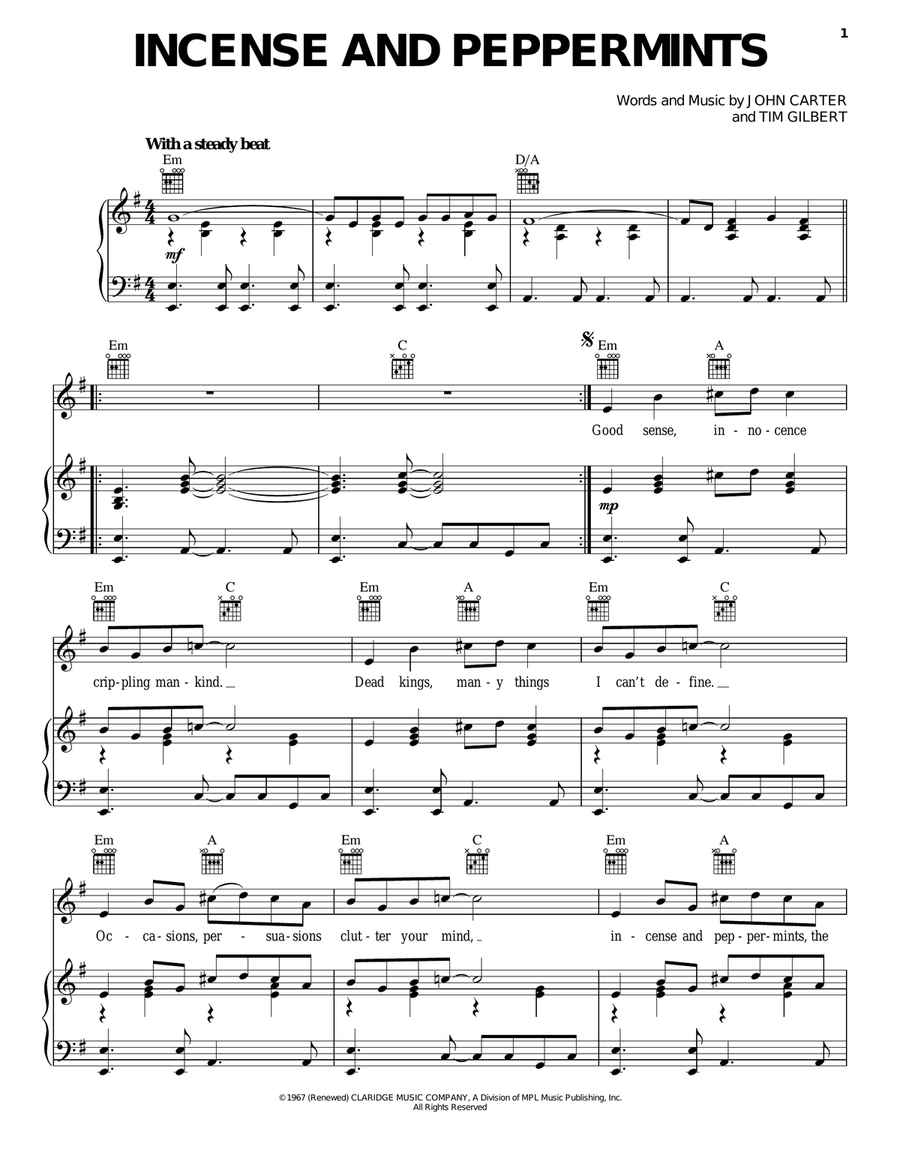 Incense And Peppermints Incense And Peppermints Piano, Vocal, Guitar scores gallery preview page 1