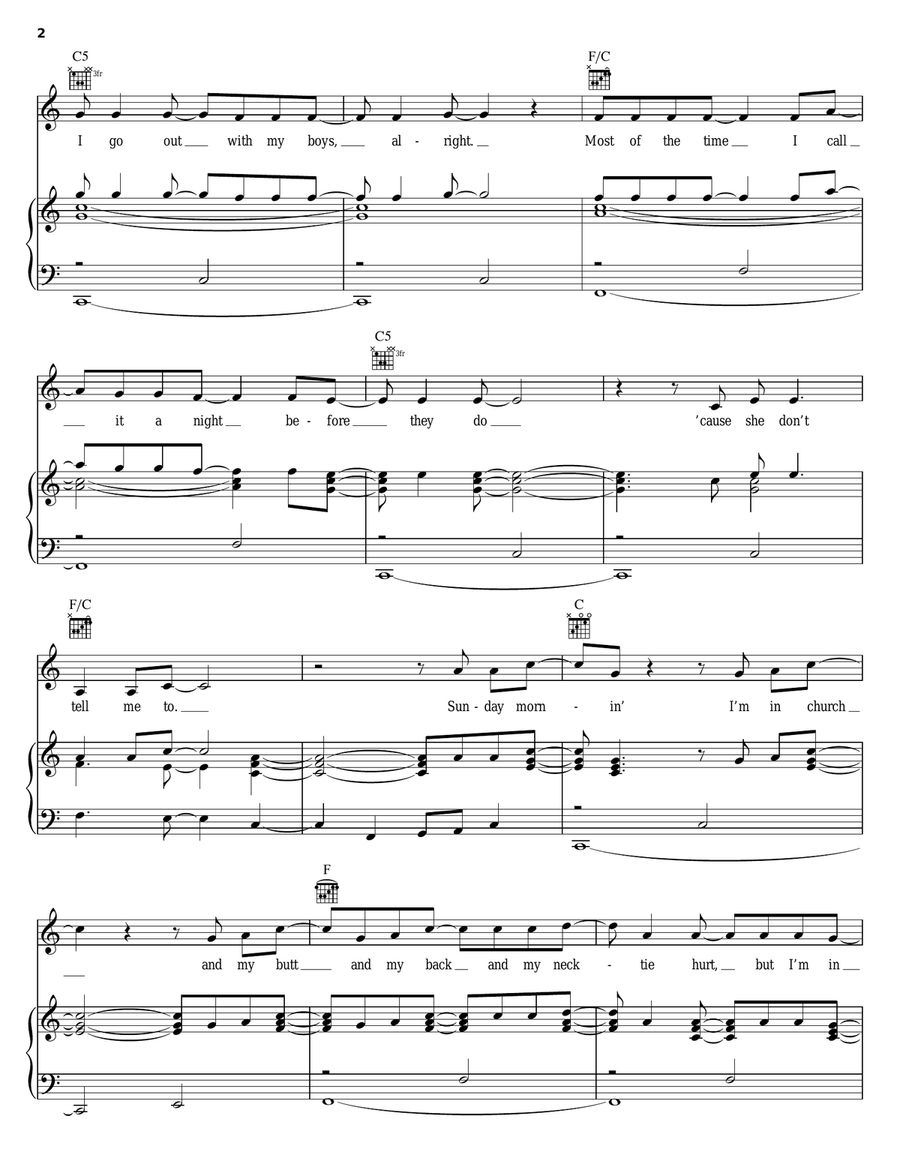 She Don't Tell Me To Piano, Vocal, Guitar scores gallery preview page 2