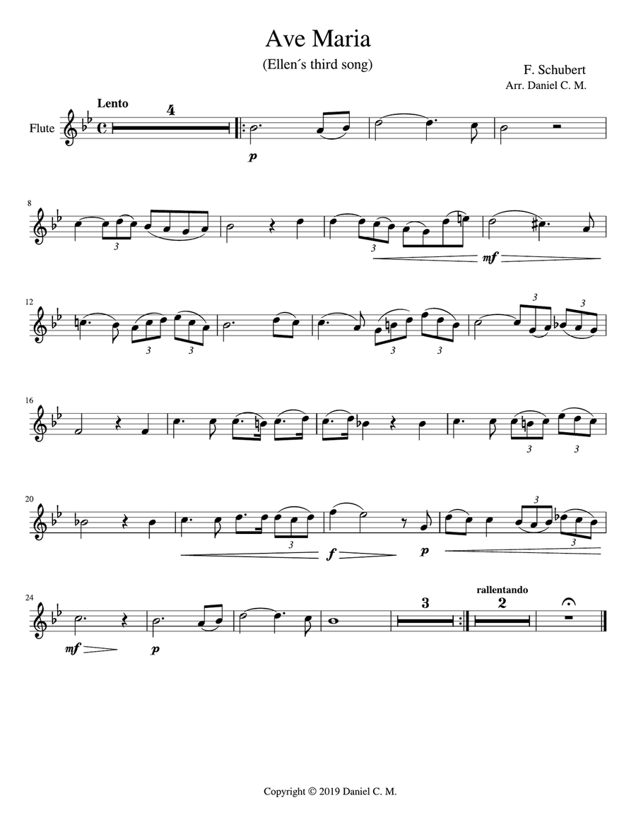 Ave Maria for flute and piano (simplified) Flute Solo scores gallery preview page 1