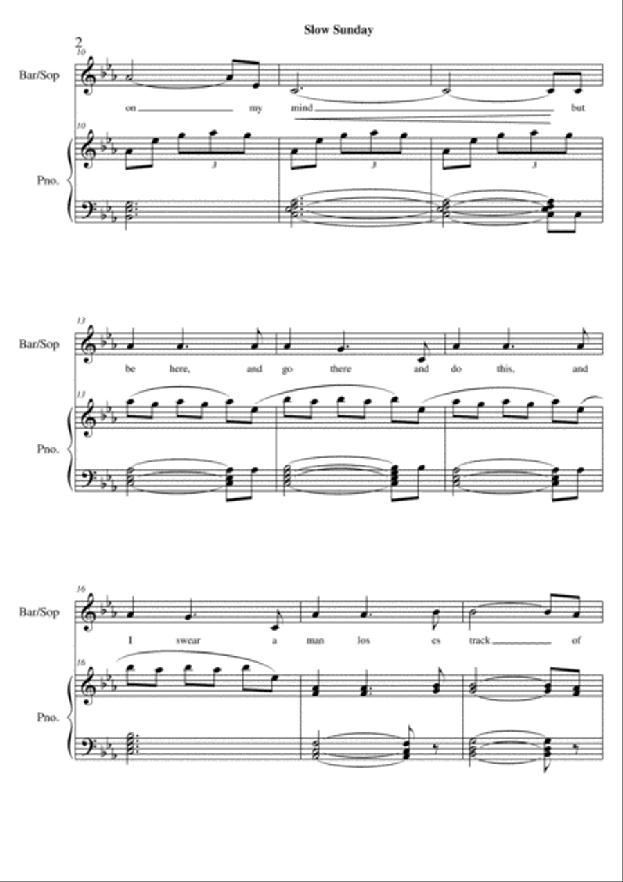 Slow Sunday Piano, Vocal, Guitar scores gallery preview page 2