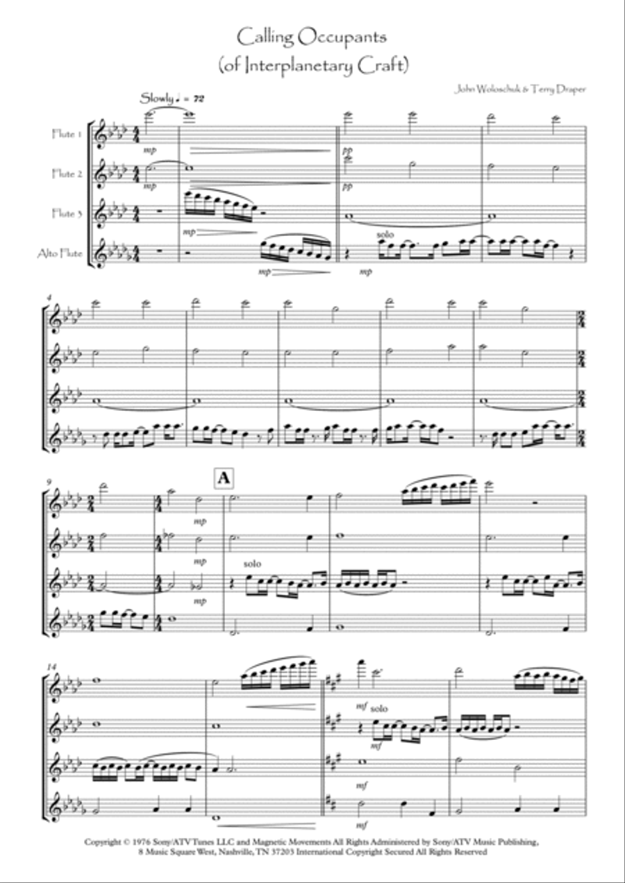 Calling Occupants (of Interplanetary Craft) Woodwind Quartet scores gallery preview page 2