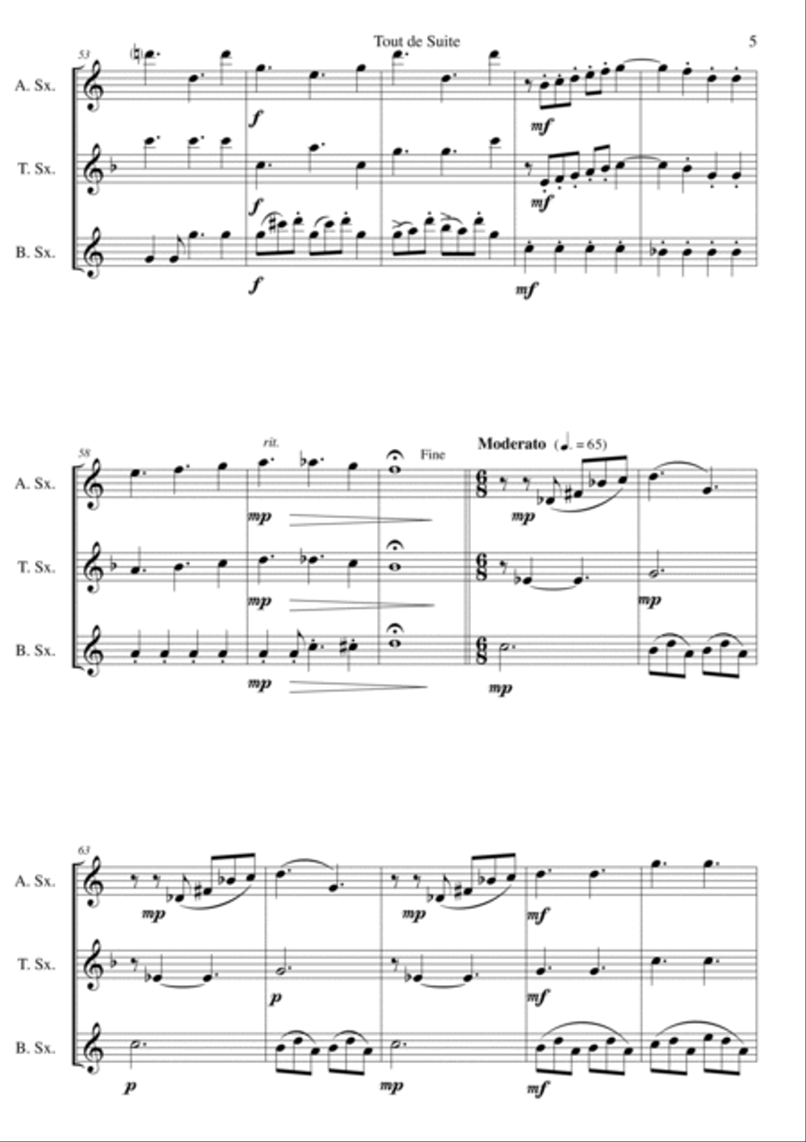 Tout de Suite (or Toot Sweet) for saxophone trio Woodwind Trio scores gallery preview page 5